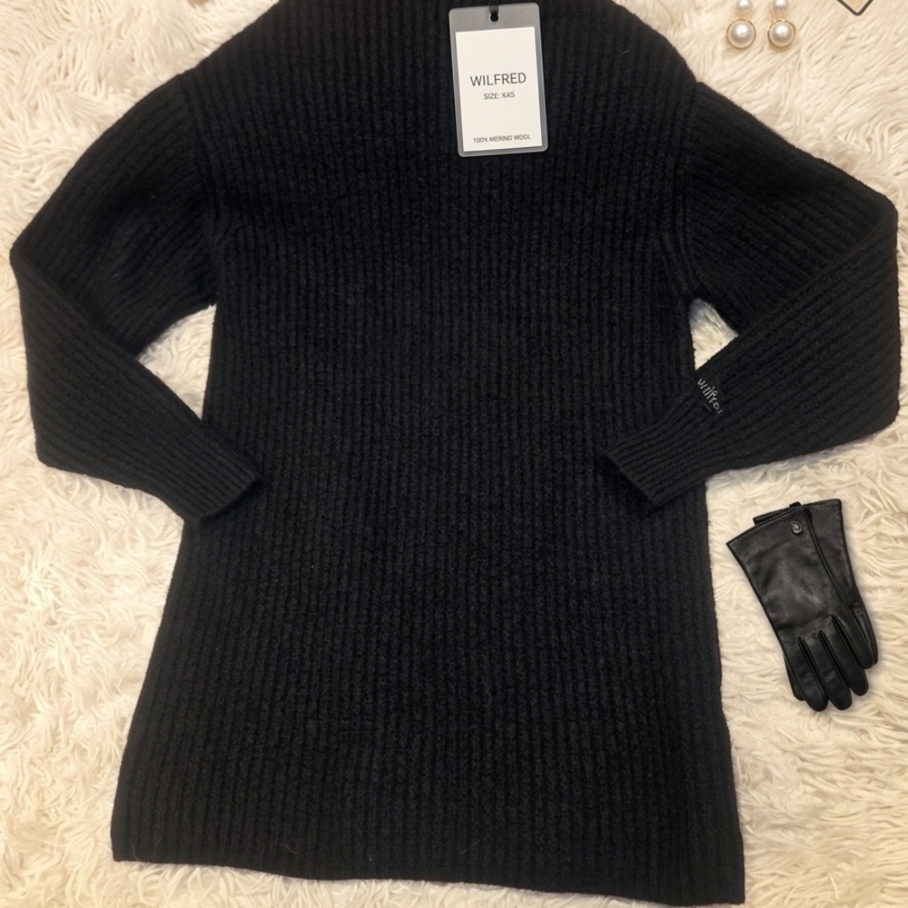 MERINO Wool 100% Charcoal Ribbed Turtleneck Sweater